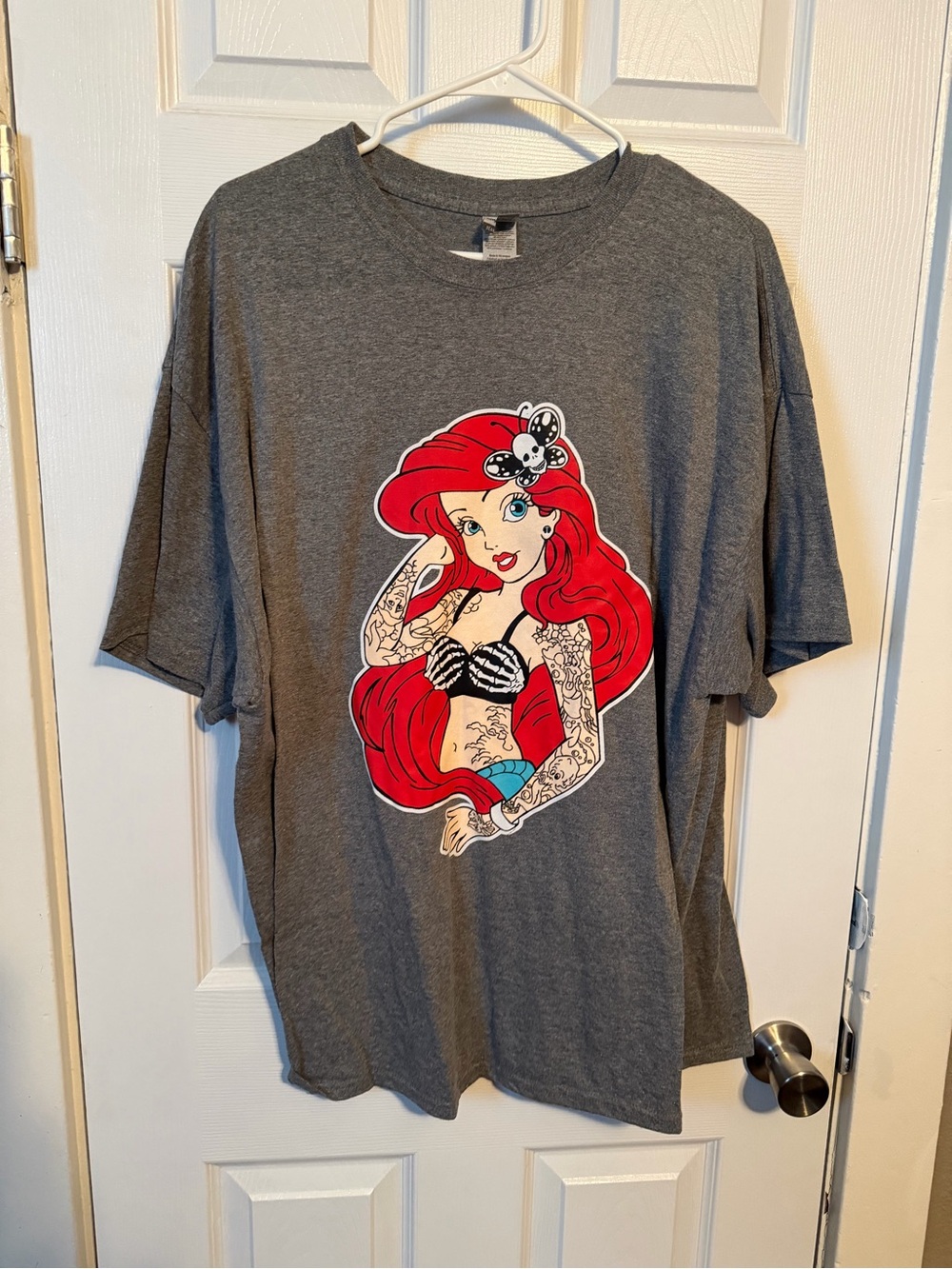 Hanes Gray Tee with Red-Haired Ariel Graphic